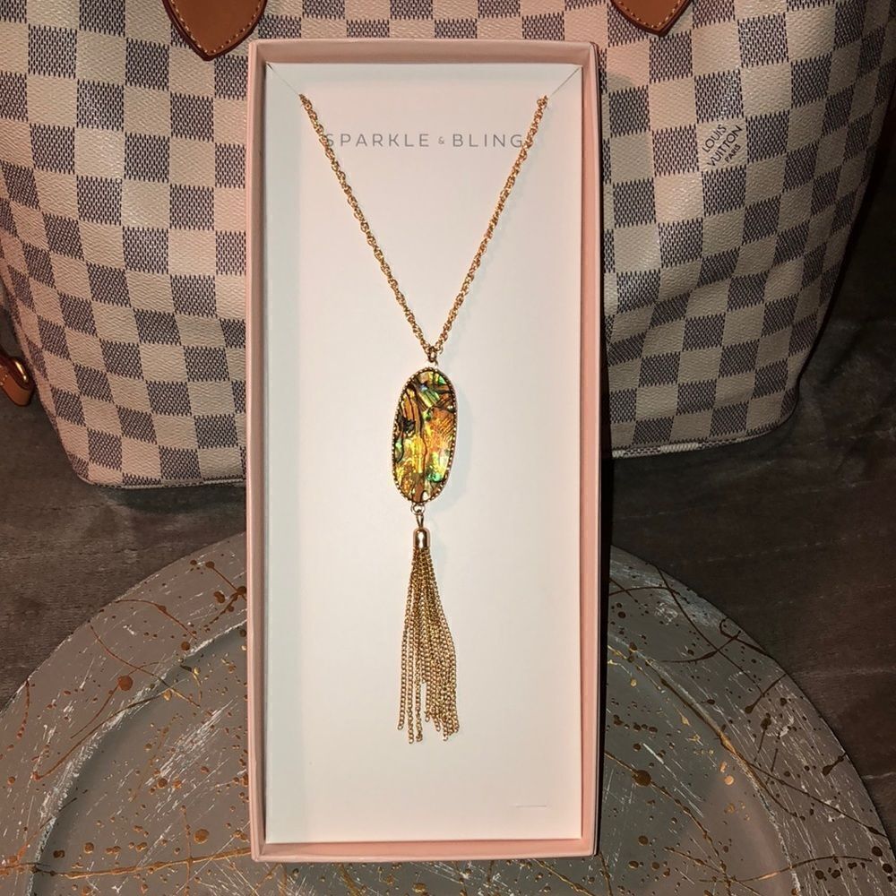 Sparkle & Bling Gold Marble Long Necklace New in Packaging